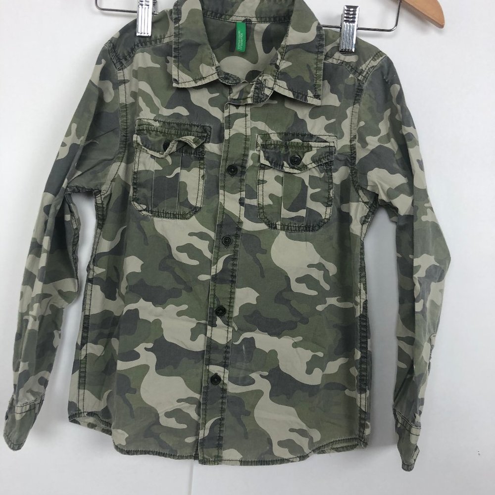 Benetton Kids Camouflage Print Button Up Shirt Sz8